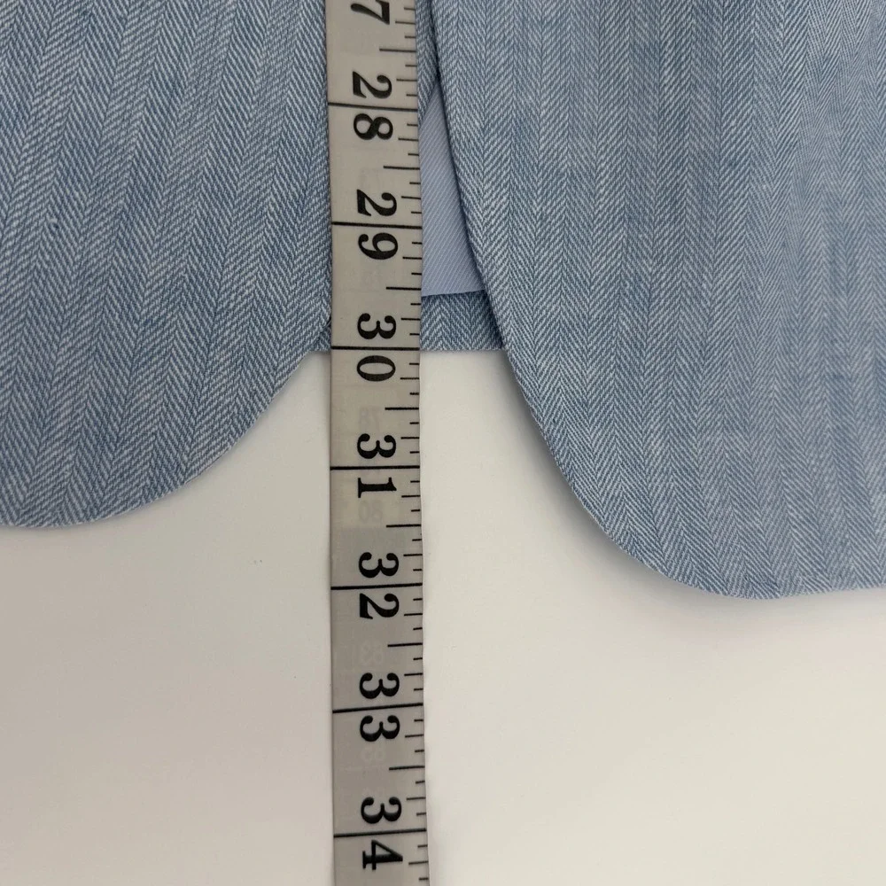 Stafford Sport Coat Mens 46S Light Blue Linen Cotton Herringbone Classic Blazer